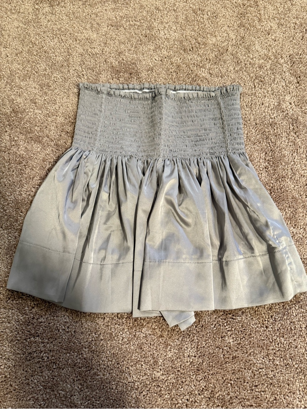 NATURAL LIFE Smocked Waist Satin Mini Skirt - Gray